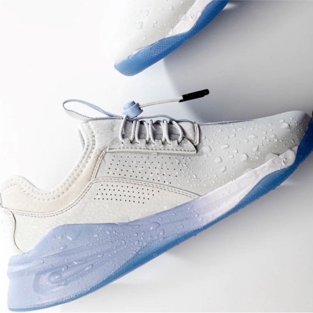 White and Blue Streamlined Sneakers with Cushioned Midsole - Picture 2 of 13